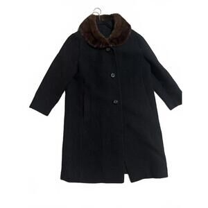 Vintage Black Wool Mink Collared Coat